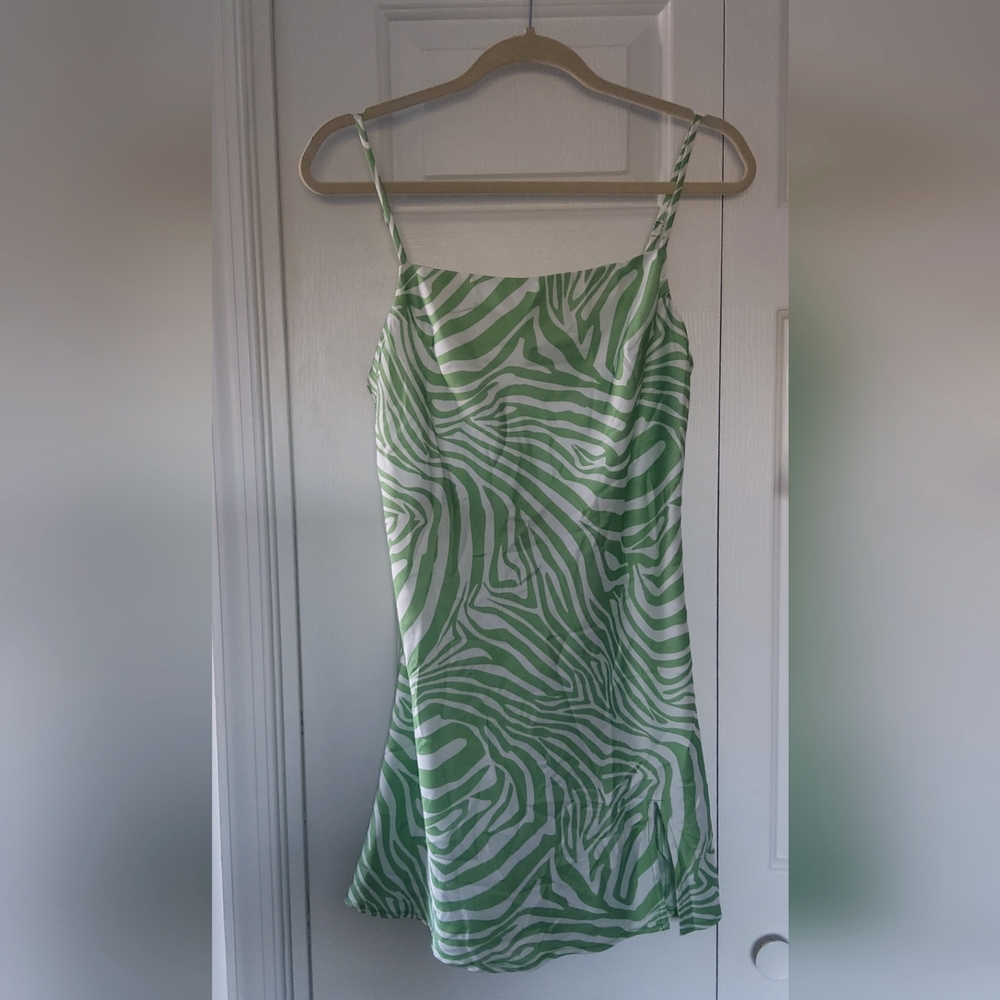 Princess Polly Lime Green and White Zebra Print Slip  Dress Size 6